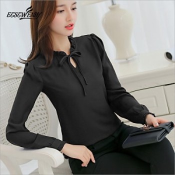Autumn 2019 Women White Shirt Long Sleeve Black Shirt Korean Women Clothing Streetwear Slim Chiffon Blouse Elegant Women Tops