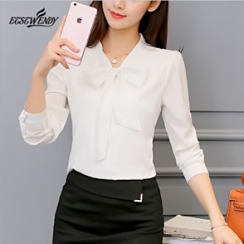 Autumn 2019 Women White Shirt Long Sleeve Black Shirt Korean Women Clothing Streetwear Slim Chiffon Blouse Elegant Women Tops