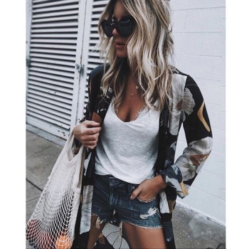 Women Chiffon Kimono Cardigan Floral Printed Long Sleeve Blouse Summer Beach Cover Up Long Tops Boho Loose Ladies Shirts Blusas