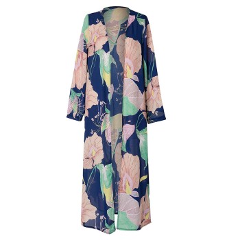 Women Chiffon Kimono Cardigan Floral Printed Long Sleeve Blouse Summer Beach Cover Up Long Tops Boho Loose Ladies Shirts Blusas
