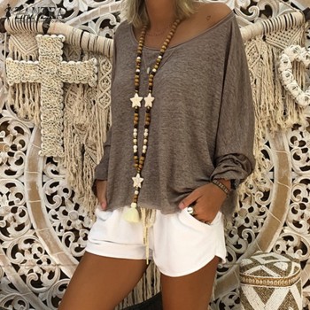 Women Blouse Sexy O Neck Blusa Feminina Tunic Tops ZANZEA 2018 Autumn Lady Long Sleeve Work Shirt Loose Blusas Chemise Plus Size