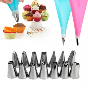 New Arrival 16Pcs/set DIY 31cm Length Silicone Ice Piping Cream Pastry Bag Cake Decorating Squeeze Cream Cake Baking Tools