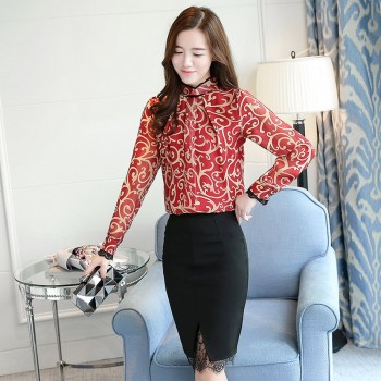 new Fashion 2019 chiffon women blouse shirt print blue striped womens clothing long sleeves office lady tops blusas  C924 30
