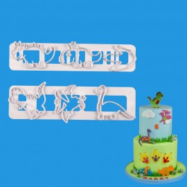 2pcs/set 3D Dinosaur Cookie Cutters Plastic Cookie Biscuit Decorating Mold Animal Shape Cookie Stamps Cake Fondant Cutter