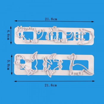 2pcs/set 3D Dinosaur Cookie Cutters Plastic Cookie Biscuit Decorating Mold Animal Shape Cookie Stamps Cake Fondant Cutter