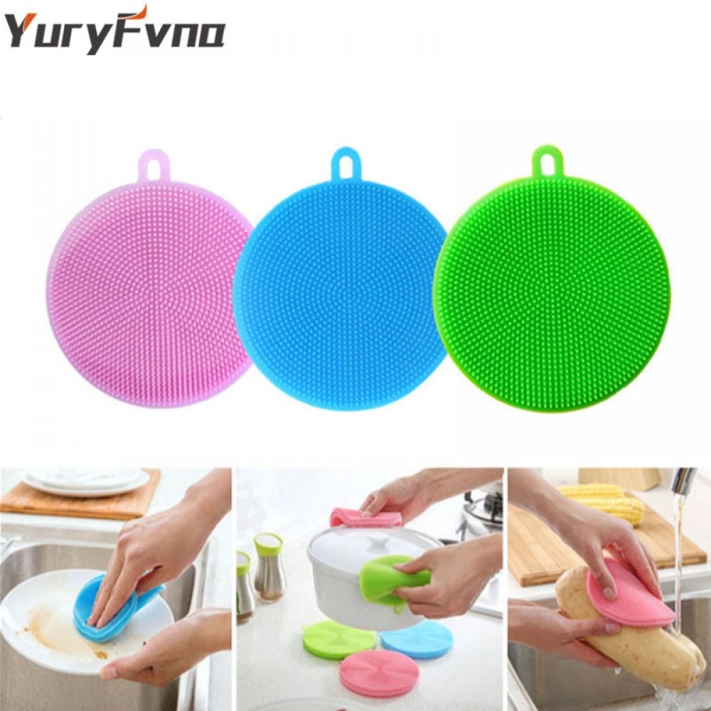 YuryFvna Silicone Dish Sponge Antibacterial Kitchen Scrubber Vegetable Fruit Brush Cleaning Sponge Dish Washing Brush Pot Holder