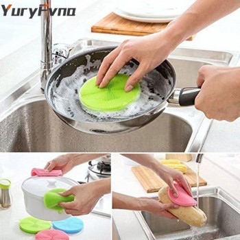 YuryFvna Silicone Dish Sponge Antibacterial Kitchen Scrubber Vegetable Fruit Brush Cleaning Sponge Dish Washing Brush Pot Holder