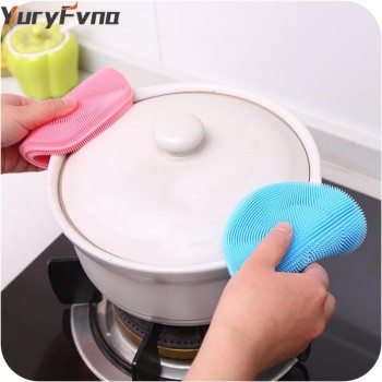 YuryFvna Silicone Dish Sponge Antibacterial Kitchen Scrubber Vegetable Fruit Brush Cleaning Sponge Dish Washing Brush Pot Holder