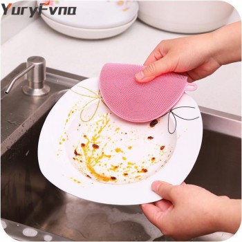 YuryFvna Silicone Dish Sponge Antibacterial Kitchen Scrubber Vegetable Fruit Brush Cleaning Sponge Dish Washing Brush Pot Holder