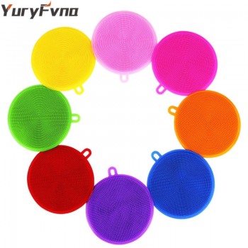 YuryFvna Silicone Dish Sponge Antibacterial Kitchen Scrubber Vegetable Fruit Brush Cleaning Sponge Dish Washing Brush Pot Holder