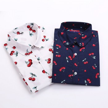 2018 Floral Women Blouses Long Sleeve Shirt Cotton Women Shirts Cherry Casual  Ladies Tops Animal Print Blouse Plus Size 5XL