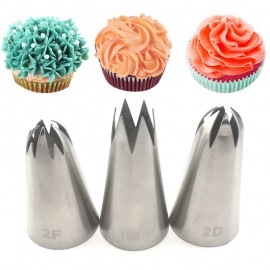 3pcs big size DIY Cream Cake Icing Piping Nozzles Pastry Tips Fondant Cake Decorating Tip Stainless Steel Nozzle Baking 1M 2F 2D