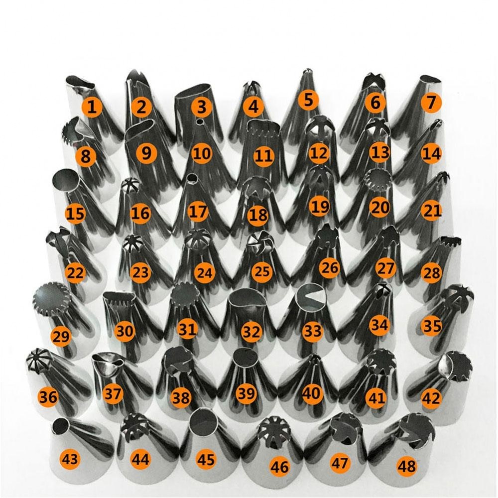 48Pcs/set Stainless Steel Icing Piping Nozzles Pastry Tips Set Cake Baking Tools Nozzles Cupcake Cake Decorating
