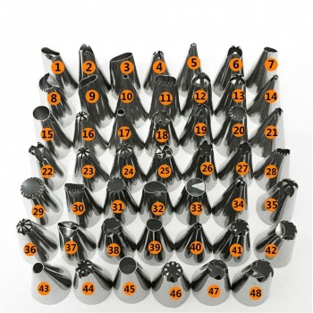 48Pcs/set Stainless Steel Icing Piping Nozzles Pastry Tips Set Cake Baking Tools Nozzles Cupcake Cake Decorating