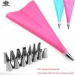 16Pcs DIY Silicone Icing Piping Cupcake Pastry Bags 14 Nozzles Tips Set Cake Decorating Mould Coupler Converter Cake Baking Tool
