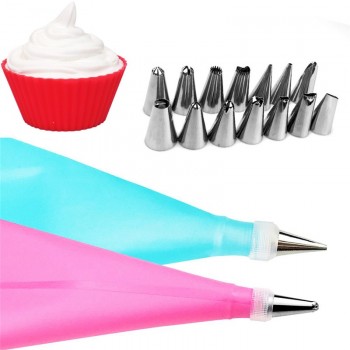 16Pcs DIY Silicone Icing Piping Cupcake Pastry Bags 14 Nozzles Tips Set Cake Decorating Mould Coupler Converter Cake Baking Tool