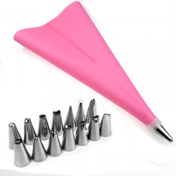 16Pcs DIY Silicone Icing Piping Cupcake Pastry Bags 14 Nozzles Tips Set Cake Decorating Mould Coupler Converter Cake Baking Tool