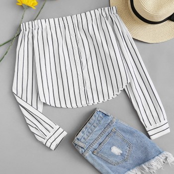 Sexy Women Shirt Long Sleeves For Office Work Tops and Blouses 2018 Female Autumn Shirts Women Blusa Feminina Slash Neck Striped