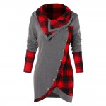 2019 NEW Blouse Women Long Sleeve Irregular Hem Plaid Button Turtleneck Tartan Tunic Sweatshirt Pullover Tops #Y