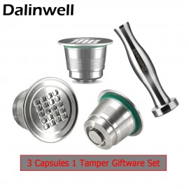 4PC/Set Nespresso Stainless Steel Refillable Coffee Capsule Coffee Tamper Reusable Coffee Pod Business Birthday Coffeeware Gift
