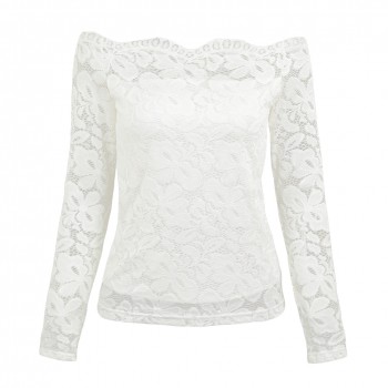 Anself Sexy Plus Size Lace Top Women Hollow Out Off Shoulder Lace Blouse Slash Neck Long Sleeves Elegant Ladies 5XL Shirt Tops