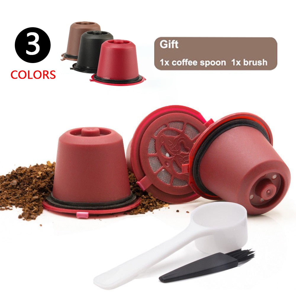 3pcs/pack Refillable Reusable Nespresso Coffee Capsule With 1PC Plastic Spoon Filter Pod For Original Line Siccsaee Filters