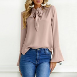 2018 Oversized ZANZEA Women Blouse Long Flare Sleeve Lace Up Bow Tie Loose Shirt Chic Pullover Fashion Baggy Party Blusas S-5XL
