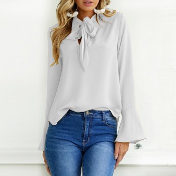 2018 Oversized ZANZEA Women Blouse Long Flare Sleeve Lace Up Bow Tie Loose Shirt Chic Pullover Fashion Baggy Party Blusas S-5XL