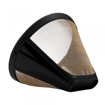 Cone-Style Reusable Coffee Filter 10-12 Cup Permanent Coffee Maker Machine Filter Gold Mesh with Handle Cafe Coffees Tools