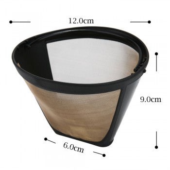 Cone-Style Reusable Coffee Filter 10-12 Cup Permanent Coffee Maker Machine Filter Gold Mesh with Handle Cafe Coffees Tools