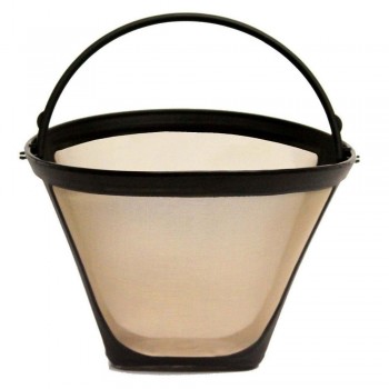 Cone-Style Reusable Coffee Filter 10-12 Cup Permanent Coffee Maker Machine Filter Gold Mesh with Handle Cafe Coffees Tools