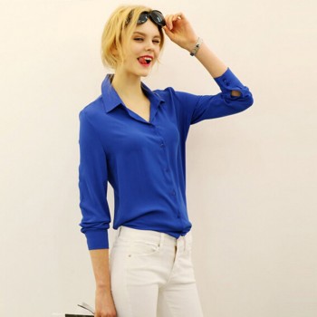 Women Blouses Direct Selling Button Solid 2016 Autumn New Long-sleeve Shirt Female Chiffon Womens Slim Clothing