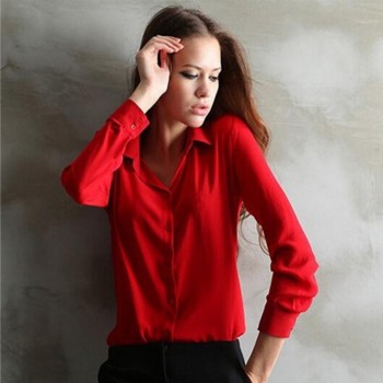 Women Blouses Direct Selling Button Solid 2016 Autumn New Long-sleeve Shirt Female Chiffon Womens Slim Clothing