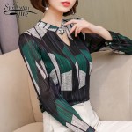 2019 fashion print chiffon blouse women shirt long sleeve plus size women tops stripe OL blouse womens clothing blusas 0092 30