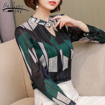 2019 fashion print chiffon blouse women shirt long sleeve plus size women tops stripe OL blouse womens clothing blusas 0092 30