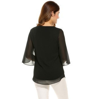 ACEVOG Womens Blouse Blusas Summer Autumn Casual Flare Sleeve O Neck Solid Loose Pullover Feminino Chiffon Blouse Shirt Tops