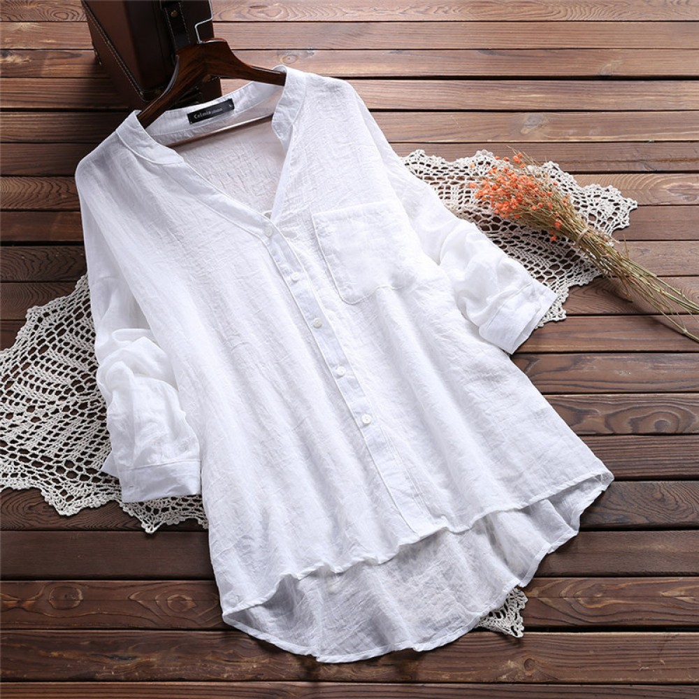 Womens Shirt Korean White Shirts Blouse Cotton Autumn Ladies Long Sleeve Blouses Office White Tops V Neck Camisa Feminina