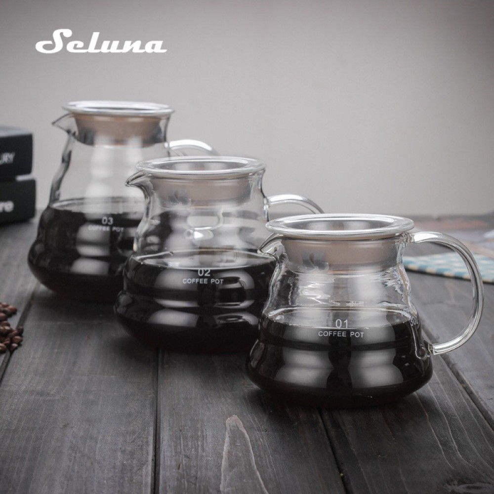 V60 Pour Over Glass Range Coffee Server 360ml 600ml 800ml Carafe Drip Coffee Pot Coffee Kettle Brewer Barista Percolator Clear