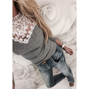 Spring Autumn women Lace Blouse Shirt Sexy White Red Gray Black Tops Party Girls Blusas Shirts 2018 Fashion