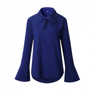 Fashion Flare Long Sleeve Bow Chiffon Ruffle Blouse 2018 Spring Irregular Solid Women Tops Clothing Casual Shirts Black Blouses