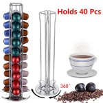 360 Rotating 40 Capsule Coffee Pod Holder Capsules Dispensing Tower Stand Fits for Nespresso Capsule Storage Coffee Stand