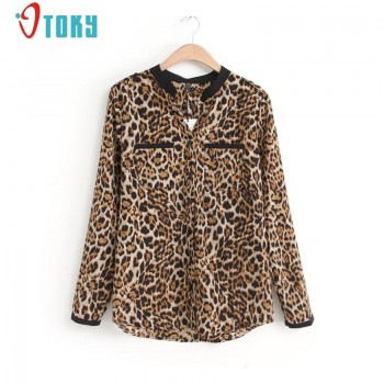 New Women Leopard Print Long Sleeve Chiffon Shirt Slim Casual Blouses Jun7
