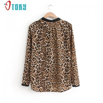 New Women Leopard Print Long Sleeve Chiffon Shirt Slim Casual Blouses Jun7