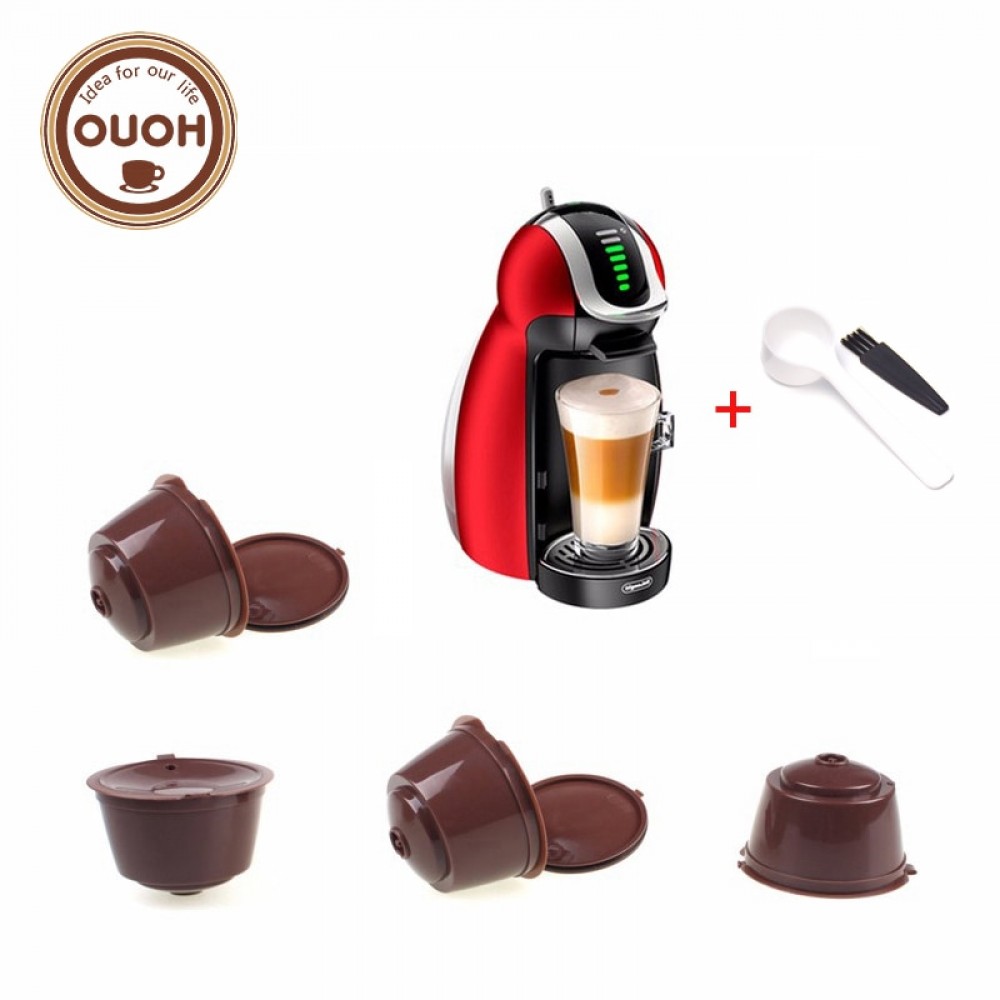 4Pcs/Set Coffee Capsule With Plastic Spoon brush Refillable Coffee Capsule 200 Times Reusable Compatible For Nescafe Dolce Gusto