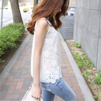Women Blouse Shirt Femininas Summer Fashion Woman Lace Elegant Sleeveless Blusas Crochet Casual Shirts Flower Tops Plus Size