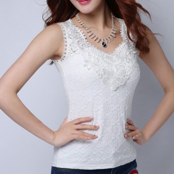 Women Blouse Shirt Femininas Summer Fashion Woman Lace Elegant Sleeveless Blusas Crochet Casual Shirts Flower Tops Plus Size