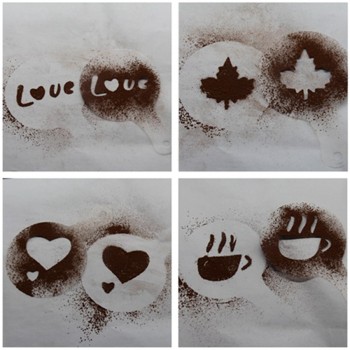Chocolate Shaker Cocoa Flour Icing Sugar Powder Coffee Sifter+16Pcs Coffee Stencils Template Duster Spray Stainless Coffee Tools