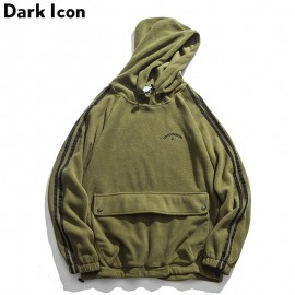 DARK ICON Letter Embroidery Front Pocket Drop Shoulder Sherpa Material Mens Hoodie 2018 Winter High Street Men Hoodies