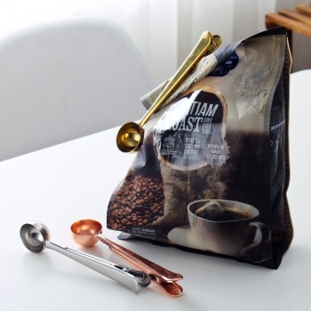 eTya 1PC Multifunction Stainless Steel Food Spoon Milk Tea Ground Coffee Scoops With Bag Clip Sealing Powder Drinkware Tools