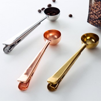 eTya 1PC Multifunction Stainless Steel Food Spoon Milk Tea Ground Coffee Scoops With Bag Clip Sealing Powder Drinkware Tools